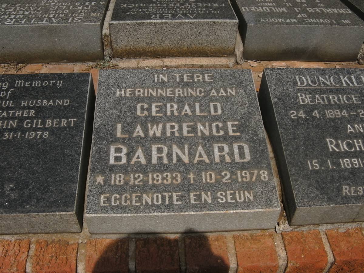 BARNARD Gerald Lawrence 1933-1978