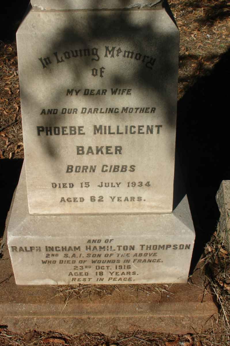 BAKER Phoebe Millicent nee GIBBS -1934 :: THOMPSON Ralph Ingham Hamilton -1916