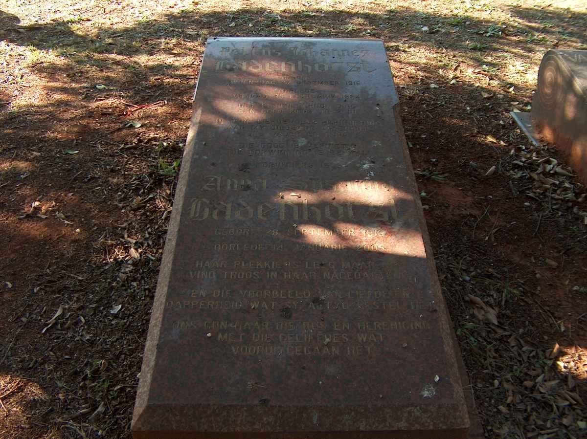 BADENHORST Petrus Johannes 1916-1994 &amp; Anna Susanna 1916-2005