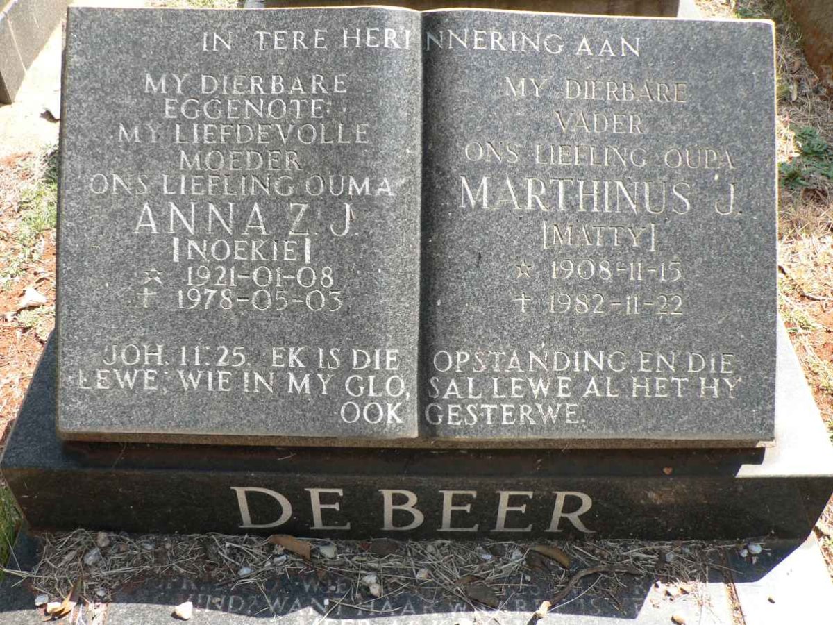 BEER Marthinus J., de 1908-1982 &amp; Anna Z.J. 1921-1978