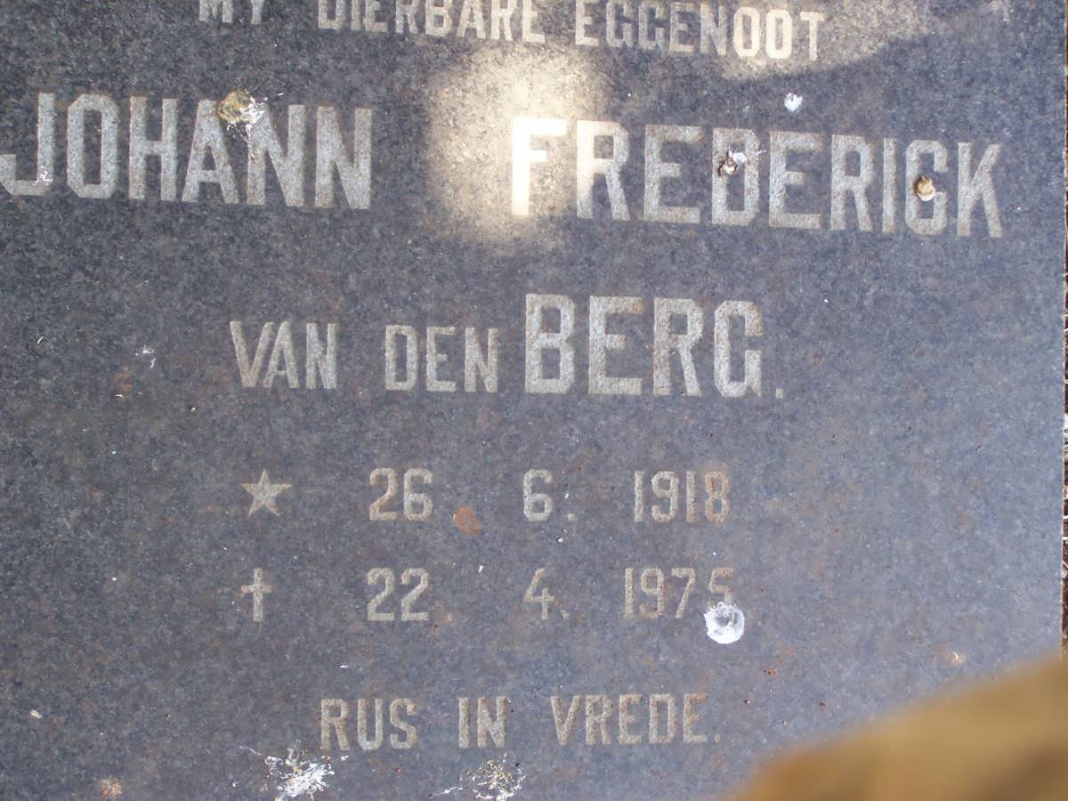 BERG Johann Frederick, van den. 1918-1975