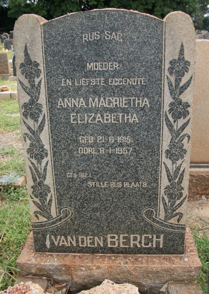 BERGH Anna Magrietha Elizabetha, van den 1915-1957