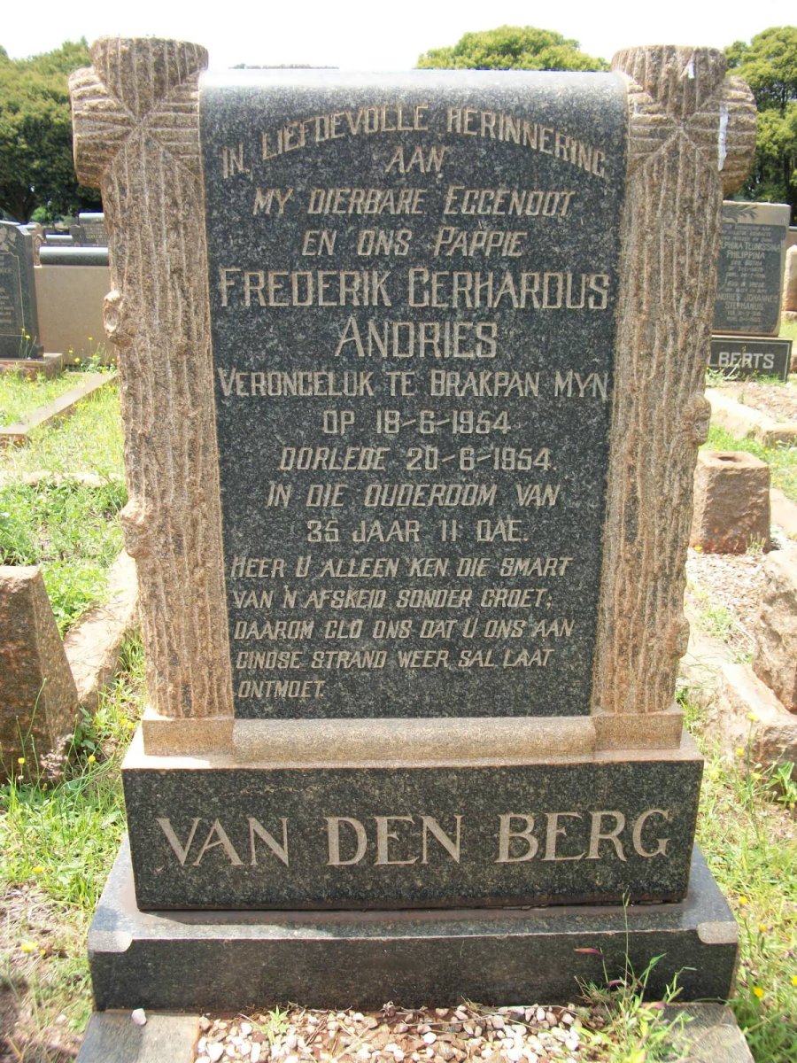 BERG Frederik Gerhardus Andries, van den -1954