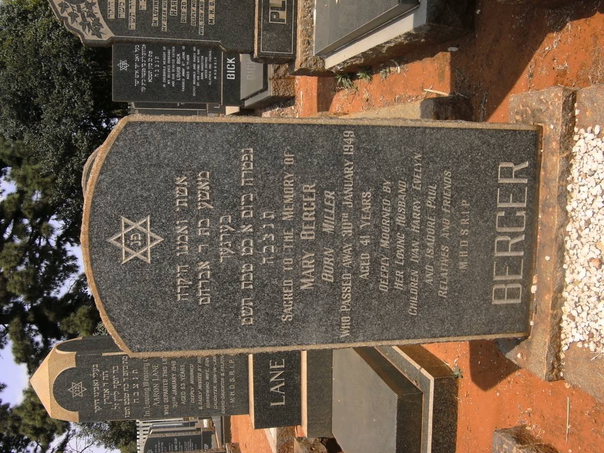 BERGER Mary nee MILLER -1949