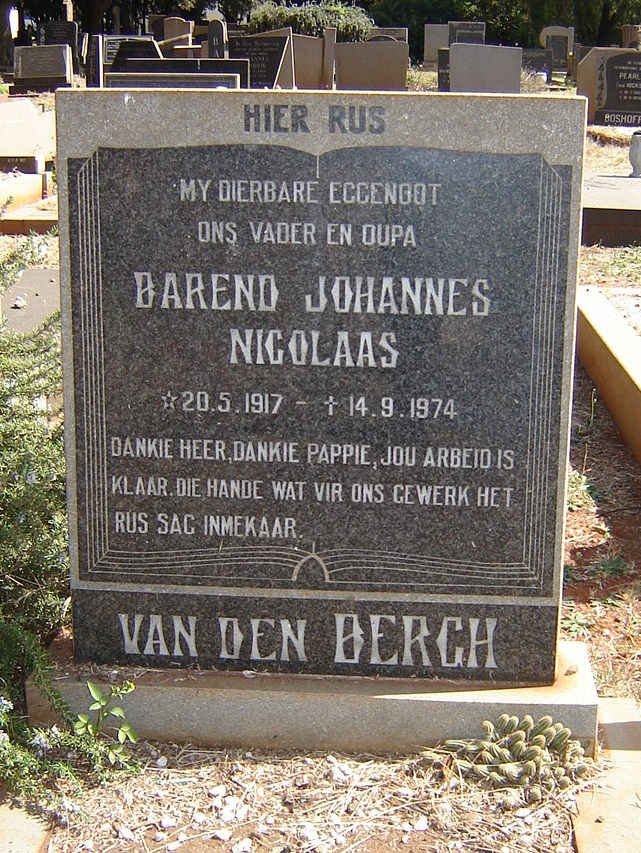 BERGH Barend Johannes Nicolaas, van den 1917-1994