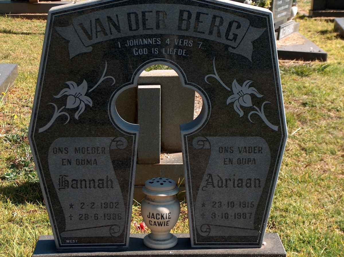 BERG Adriaan, van der 1915-1987 &amp; Hannah 1902-1986