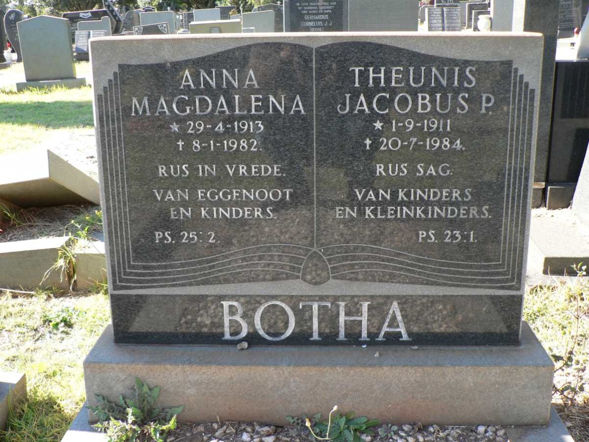 BOTHA Theunis Jacobus P. 1911-1984 &amp; Anna Magdalena 1913-1982