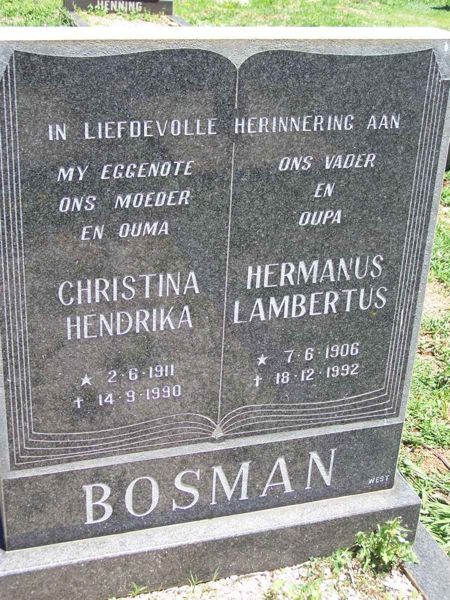 BOSMAN Hermanus Lambertus 1906-1992 &amp; Christina Hendrika 1911-1990