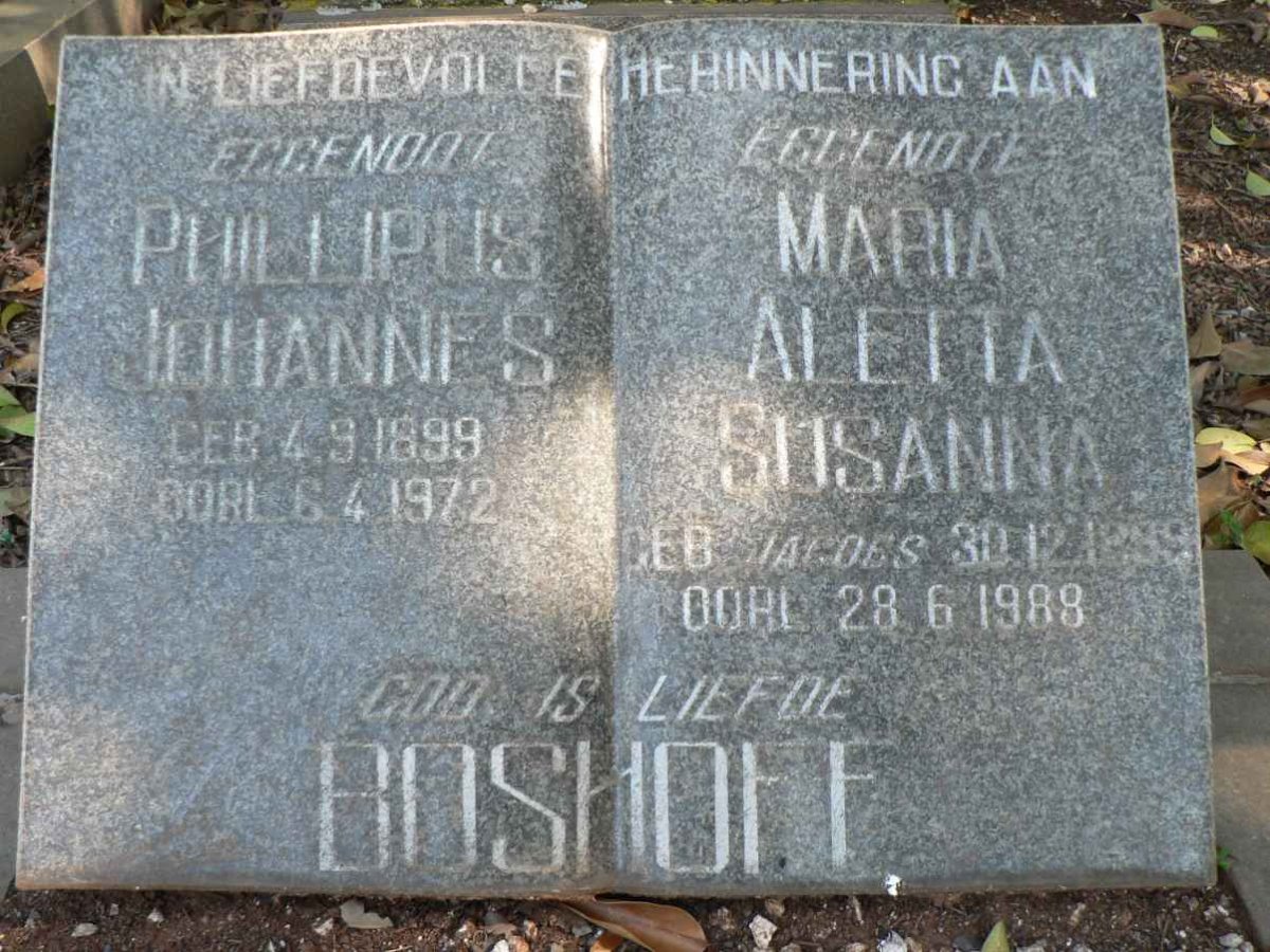 BOSHOFF Phillipus Johannes 1899-1972 &amp; Maria Aletta Susanna JACOBS 188?-1988