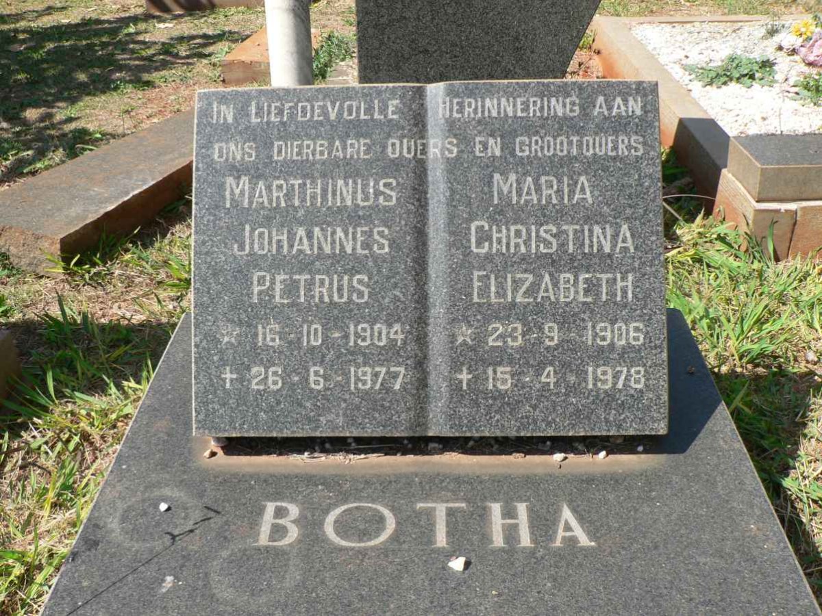BOTHA Marthinus Johannes Petrus 1904-1977 &amp; Maria Cristina Elizabeth 1906-1978