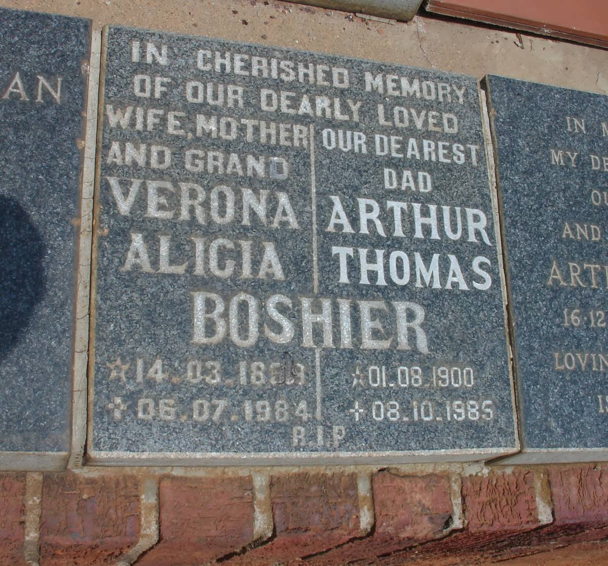 BOSHIER Arthur Thomas 1900-1985 &amp; Verona Alicia 1899-1984