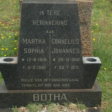 BOTHA Cornelius Johannes 1918-1971 &amp; Martha Sophia 1910-1961
