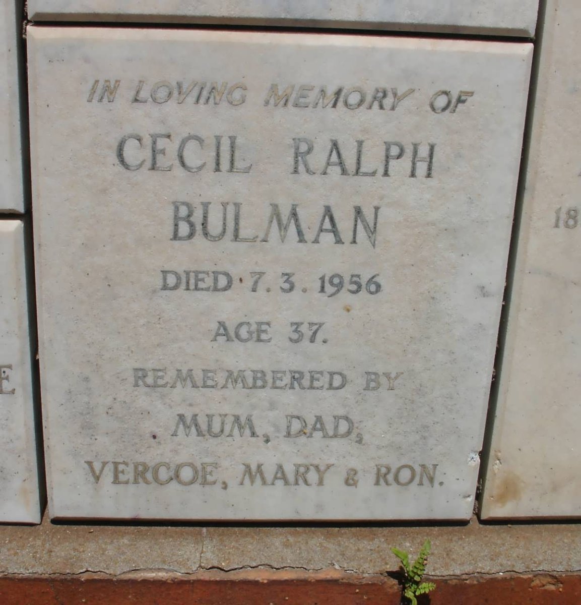 BULMAN Cecil Ralph -1956