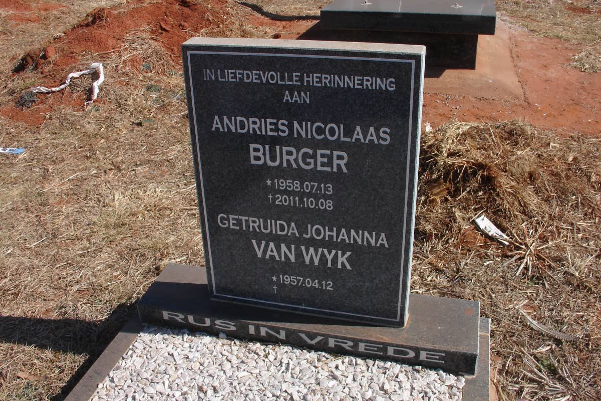 BURGER Andries Nicolaas 1958-2011 :: WYK Getruida Johanna, van 1957-