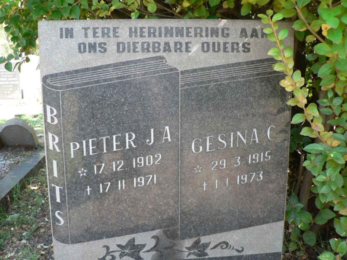 BRITS Pieter J.A. 1902-1971 &amp; Gesina C. 1915-1973