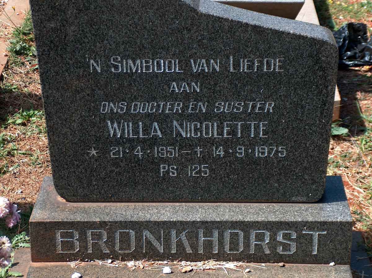 BRONKHORST Willa Nicolette 1951-1975