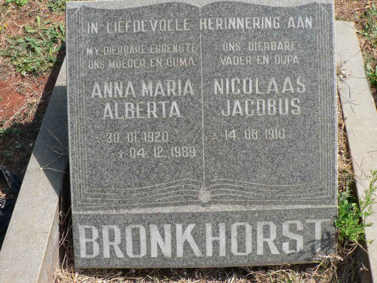 BRONKHORST Nicolaas Jacobus 1910- &amp; Anna Maria Alberta 1920-1989