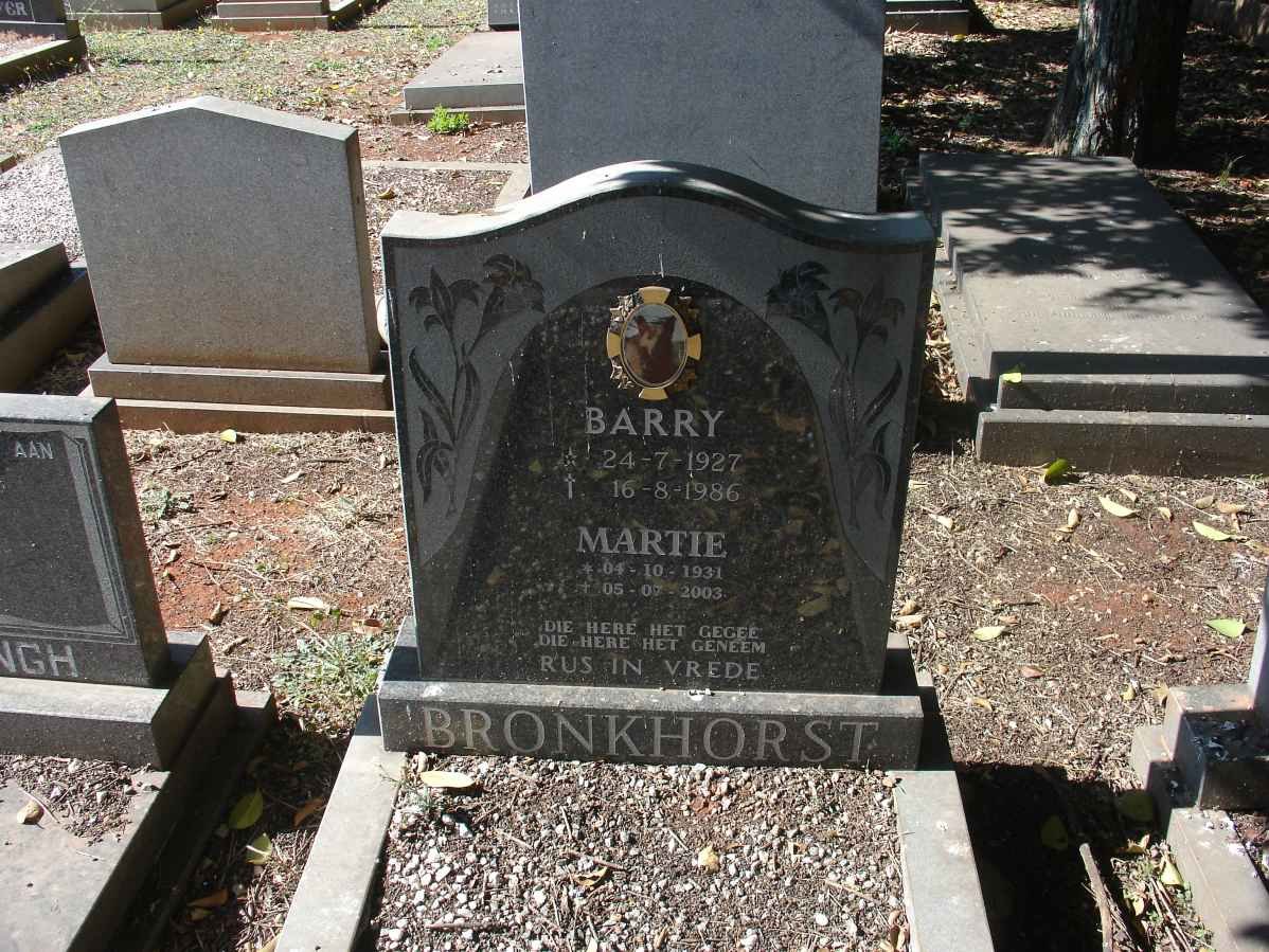 BRONKHORST Barry 1927-1986 &amp; Martie 1931-2003