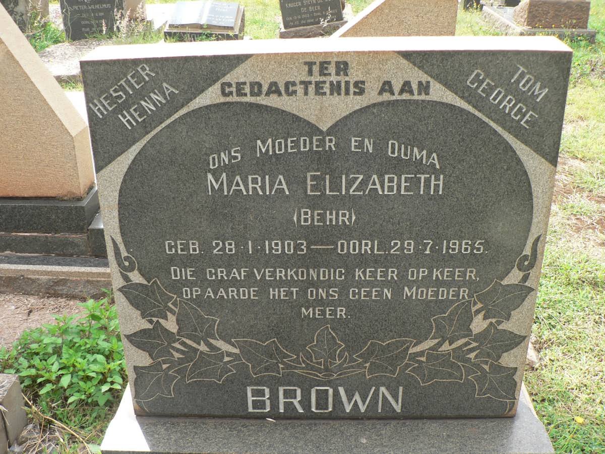 BROWN Maria Elizabeth nee BEHR 1903-1965