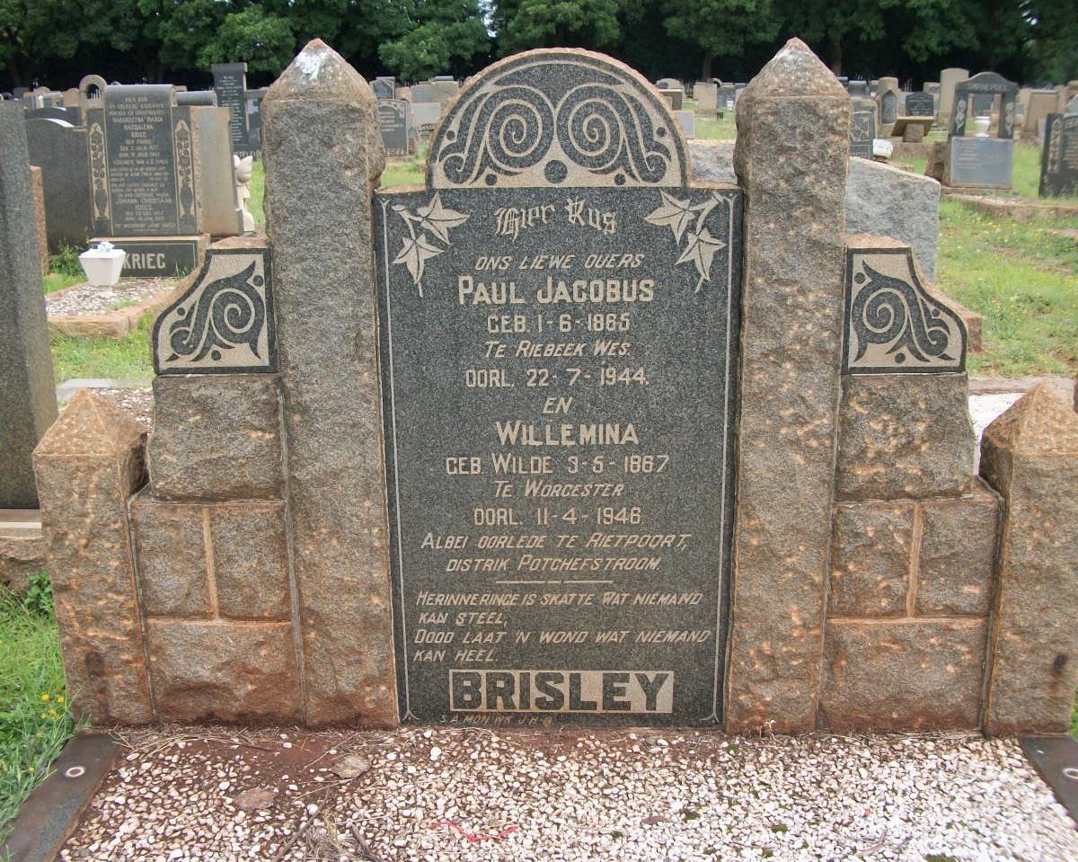 BRISLEY Paul Jacobus 1865-1944 &amp; Willemina WILDE 1867-1946