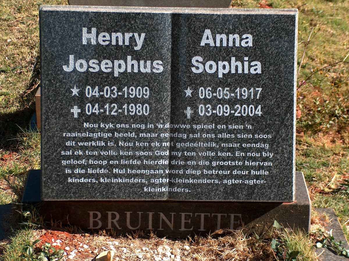 BRUINETTE Henry Josephus 1909-1980 &amp; Anna Sophia 1917-2004
