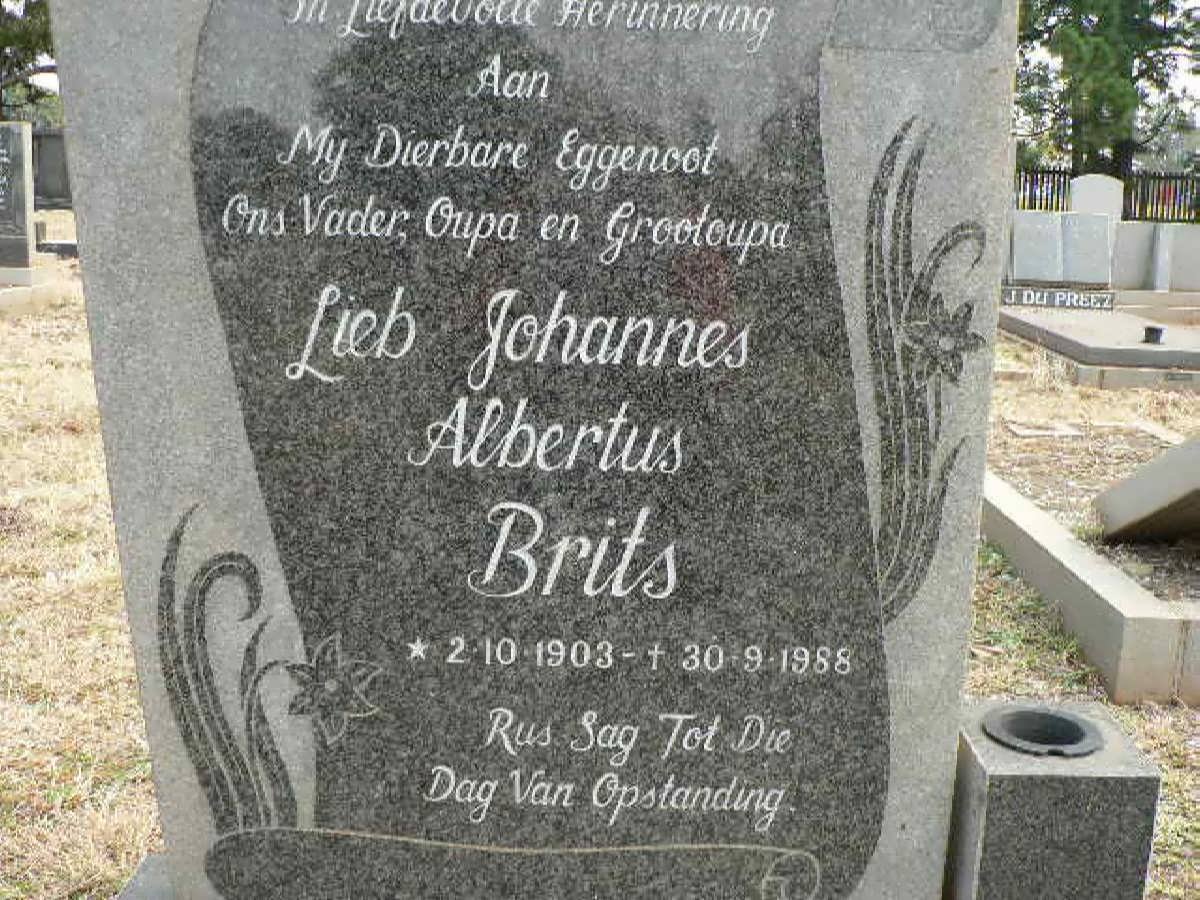 BRITS Lieb Johannes Albertus 1903-1988