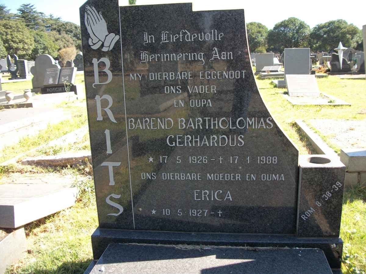 BRITS Barend Bartholomias Gerhardus 1926-1988 &amp; Erica 1927-