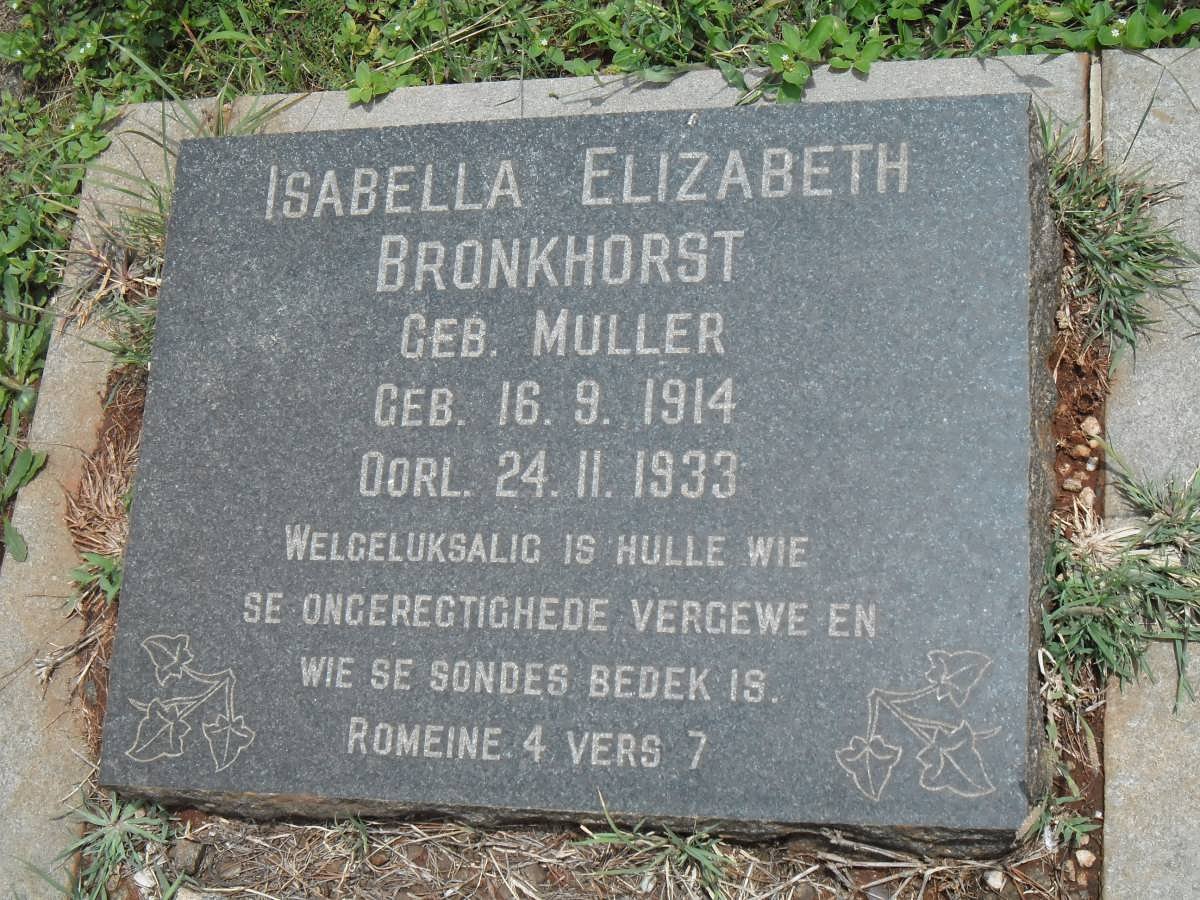 BRONKHORST Isabella Elizabeth nee MULLER 1914-1933