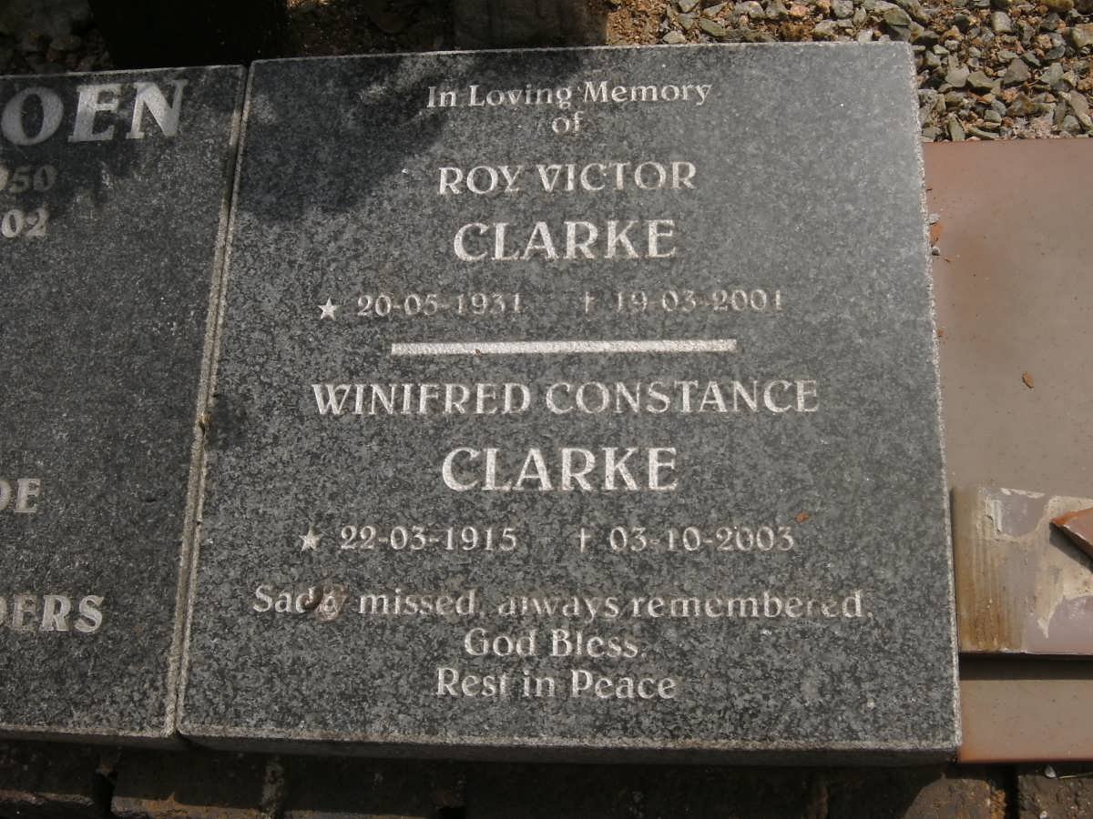 CLARKE Roy Victor 1931-2001 &amp; Winefred Constance 1915-2003