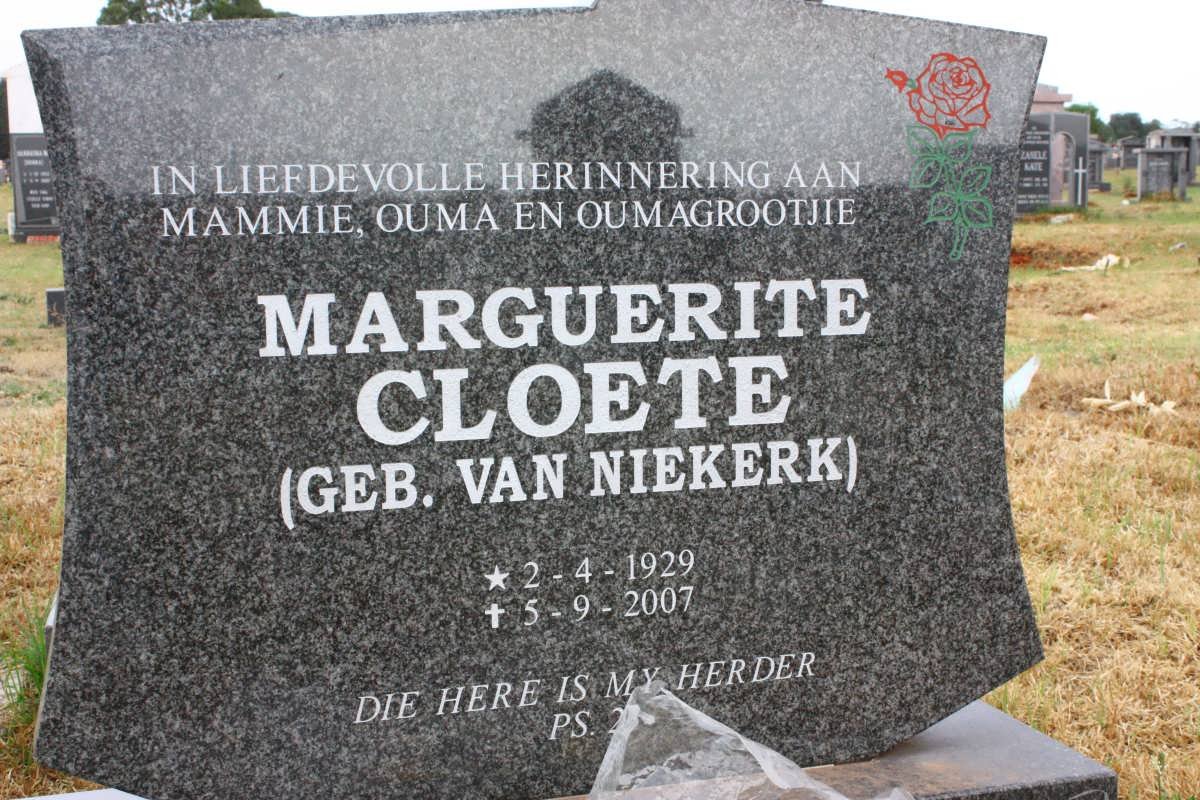 CLOETE Marguerite nee VAN NIEKERK 1929-2007