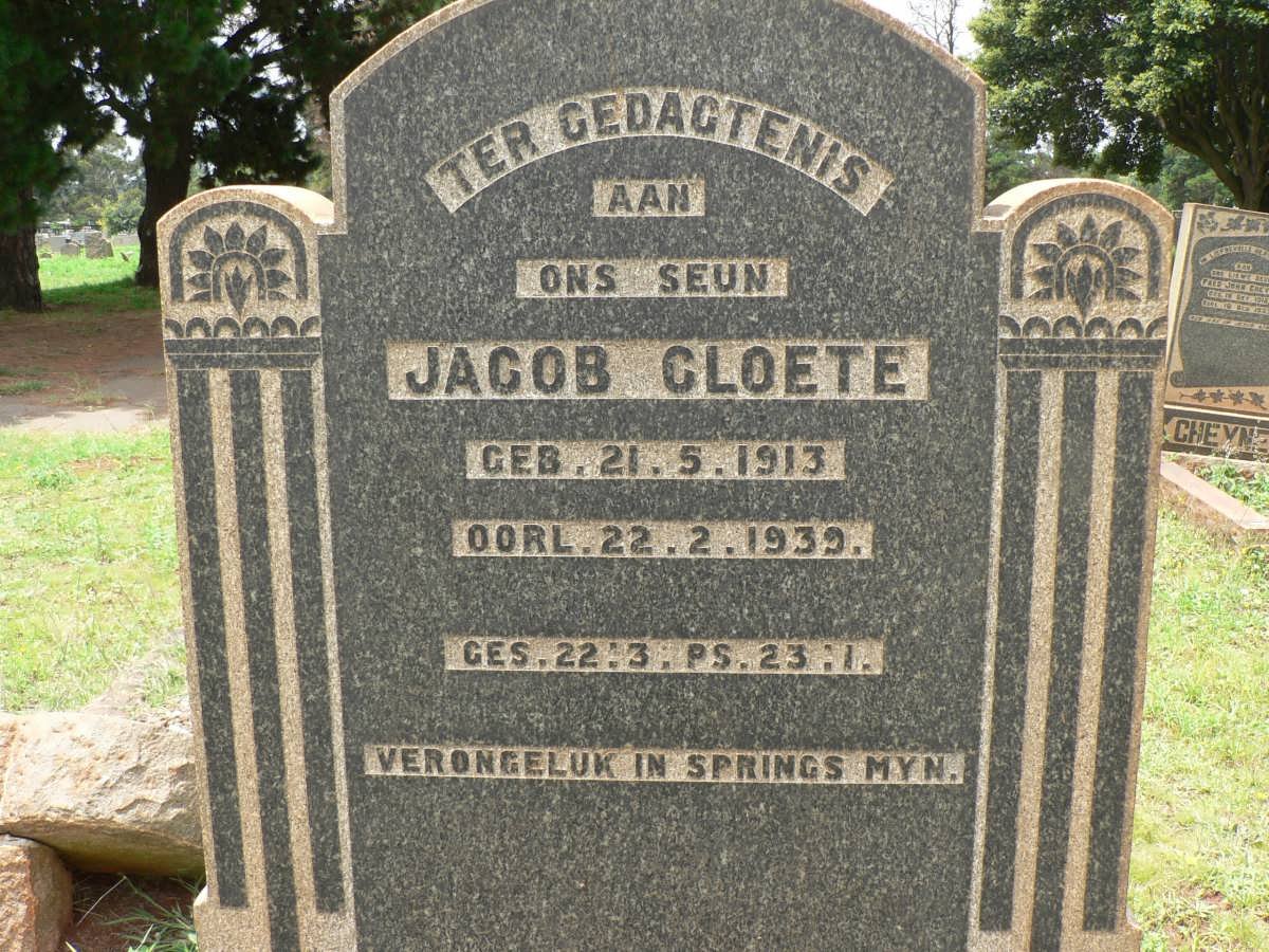 CLOETE Jacob 1913-1939