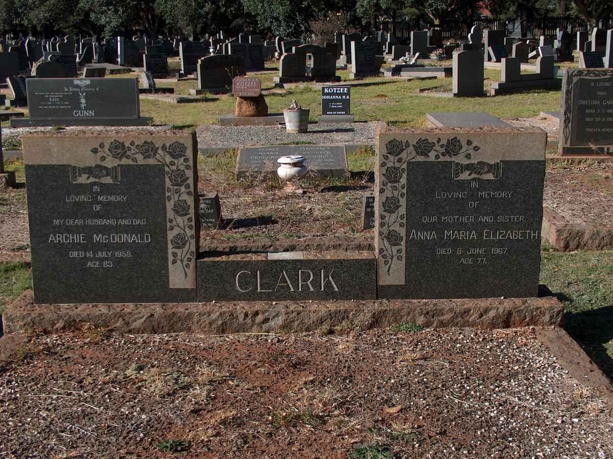 CLARK Archie McDonald -1958 &amp; Anna Maria Elizabeth -1967