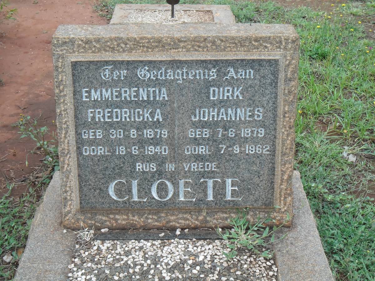 CLOETE Dirk Johannes 1879-1962 &amp; Emmerentia Fredricka 1879-1940