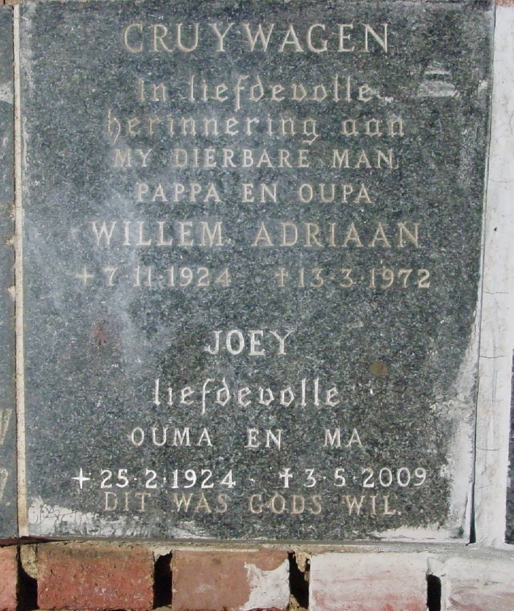 CRUYWAGEN Willem Adriaan 1924-1972 &amp; Joey 1924-2009