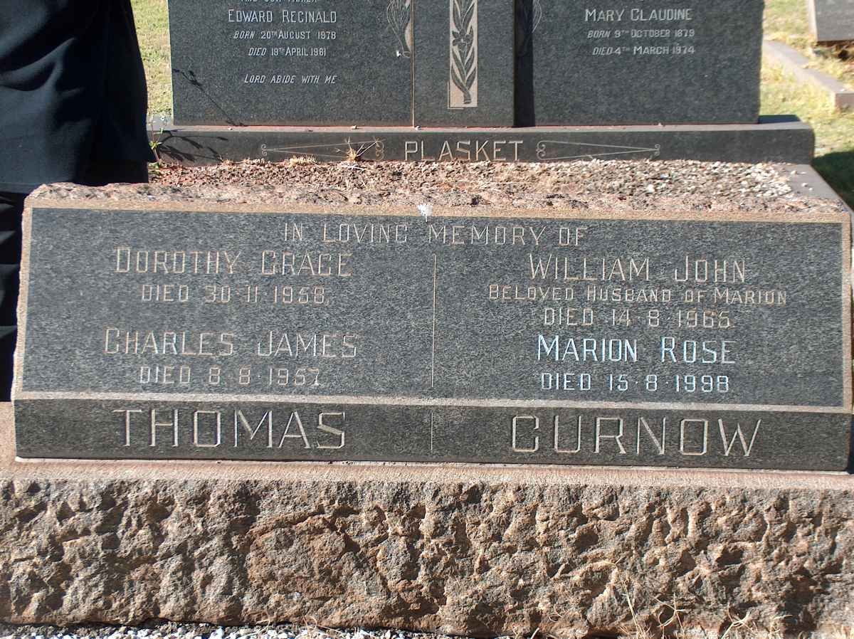 CURNOW Charles &amp; Dorothy Grace -1958 :: THOMAS William John -1965 &amp; Marion