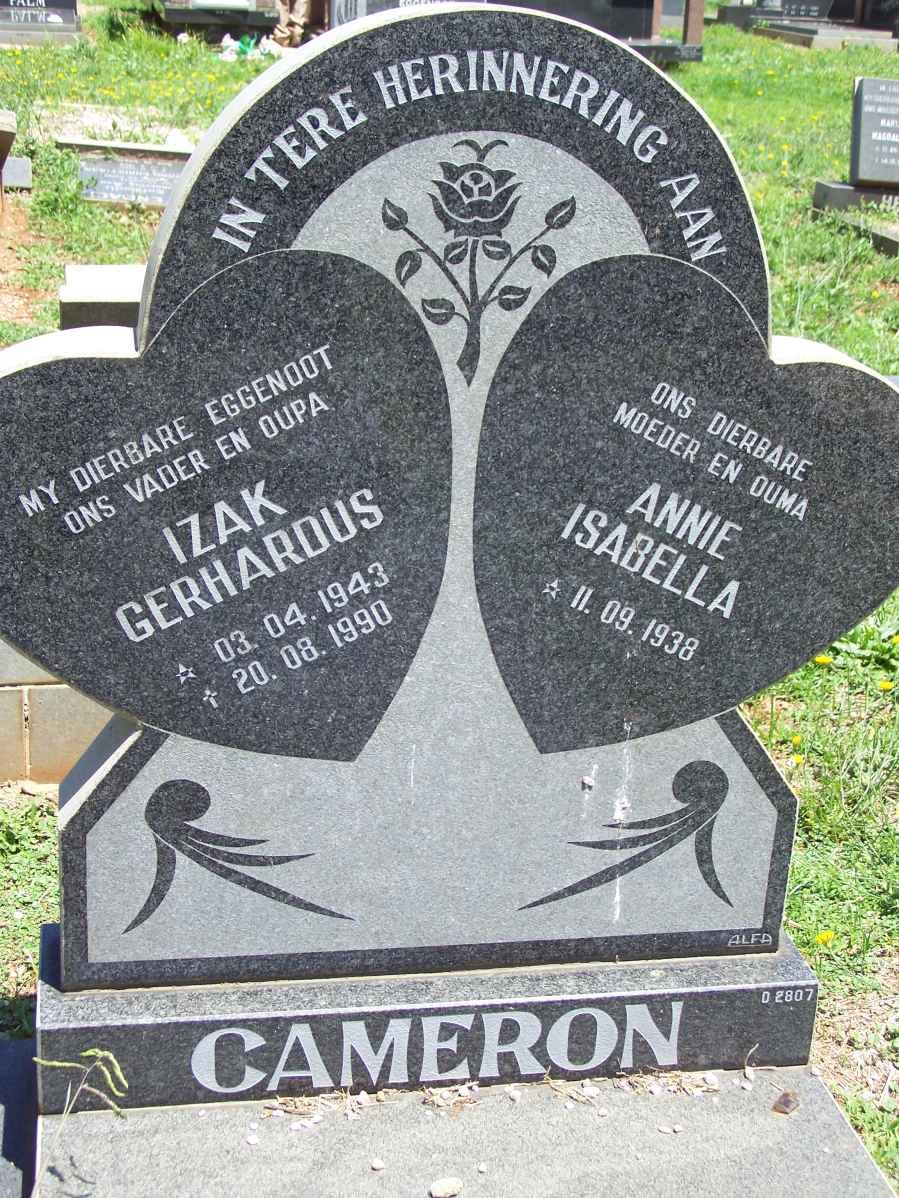 CAMERON Izak Gerhardus 1943-1990 &amp; Annie Isabella 1938-