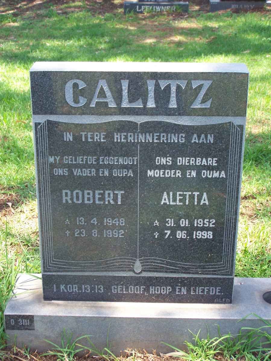 CALITZ Robert 1948-1992 &amp; Aletta 1952-1998
