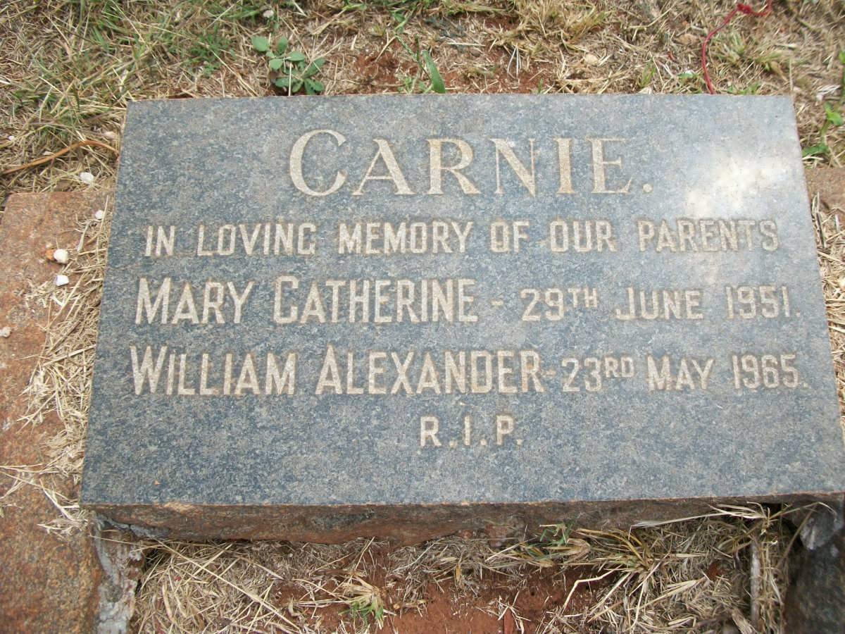 CARNIE William Alexander -1965 &amp; Mary Catherine -1951