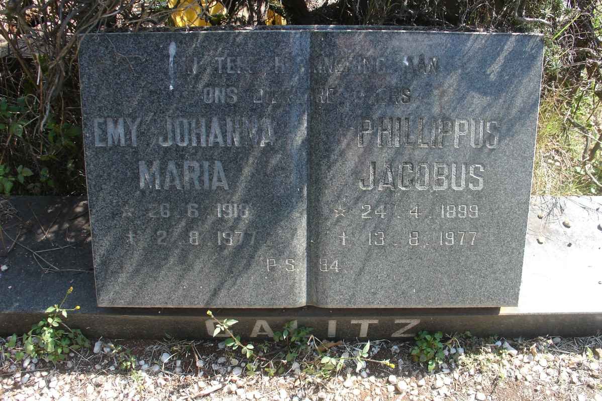CALITZ Phillippus Jacobus 1899-1977 &amp; Emy Johanna Maria 1918-1977