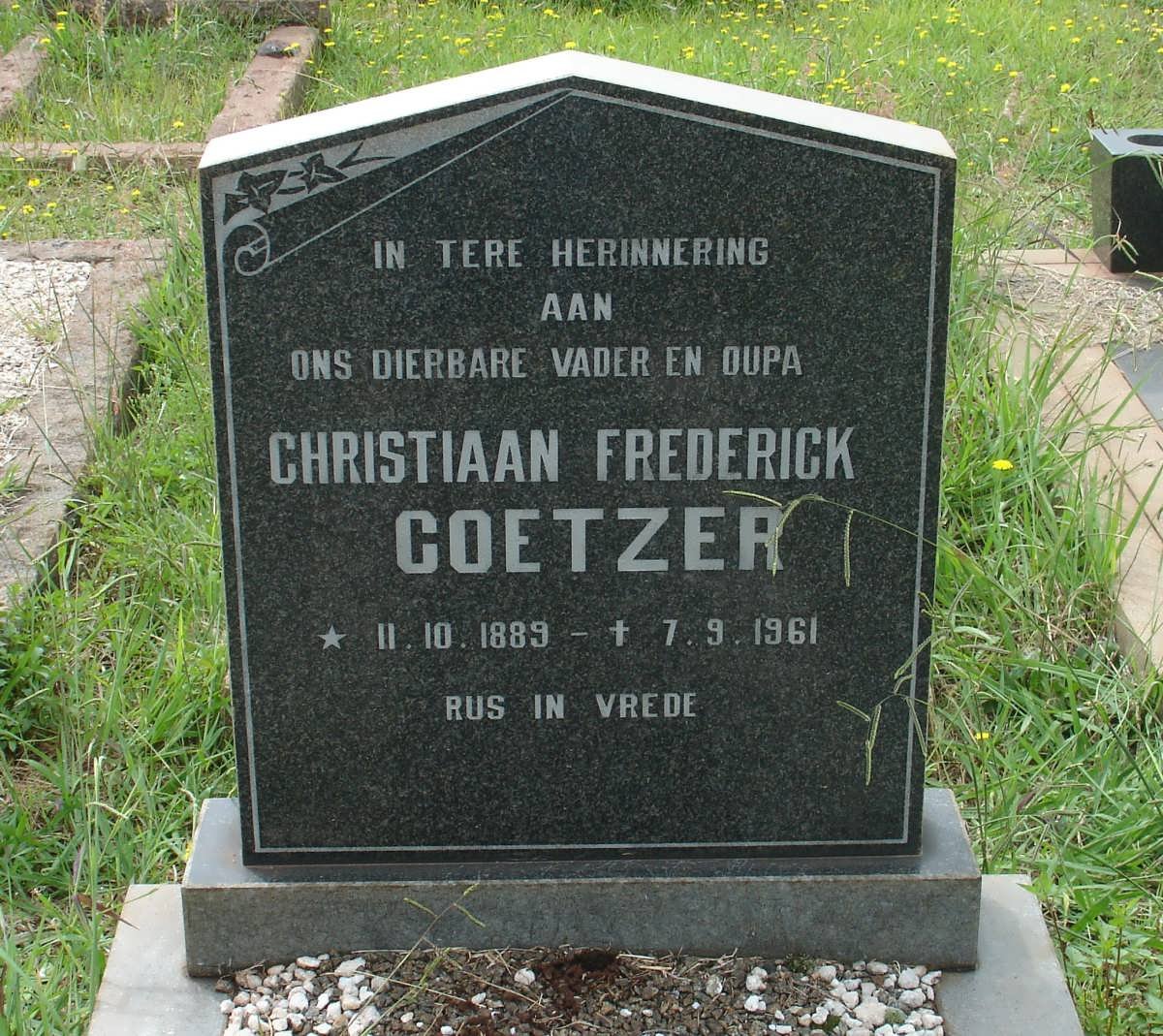 COETZER Christiaan Frederick 1889-1961