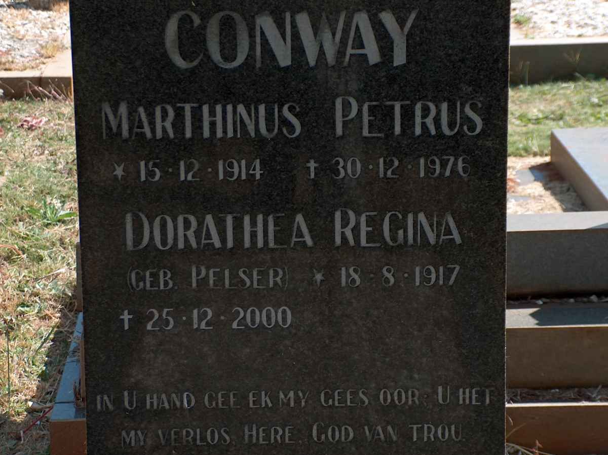 CONWAY Marthinus Petrus 1914-1976 &amp; Dorathea Regina PELSER 1917-2000