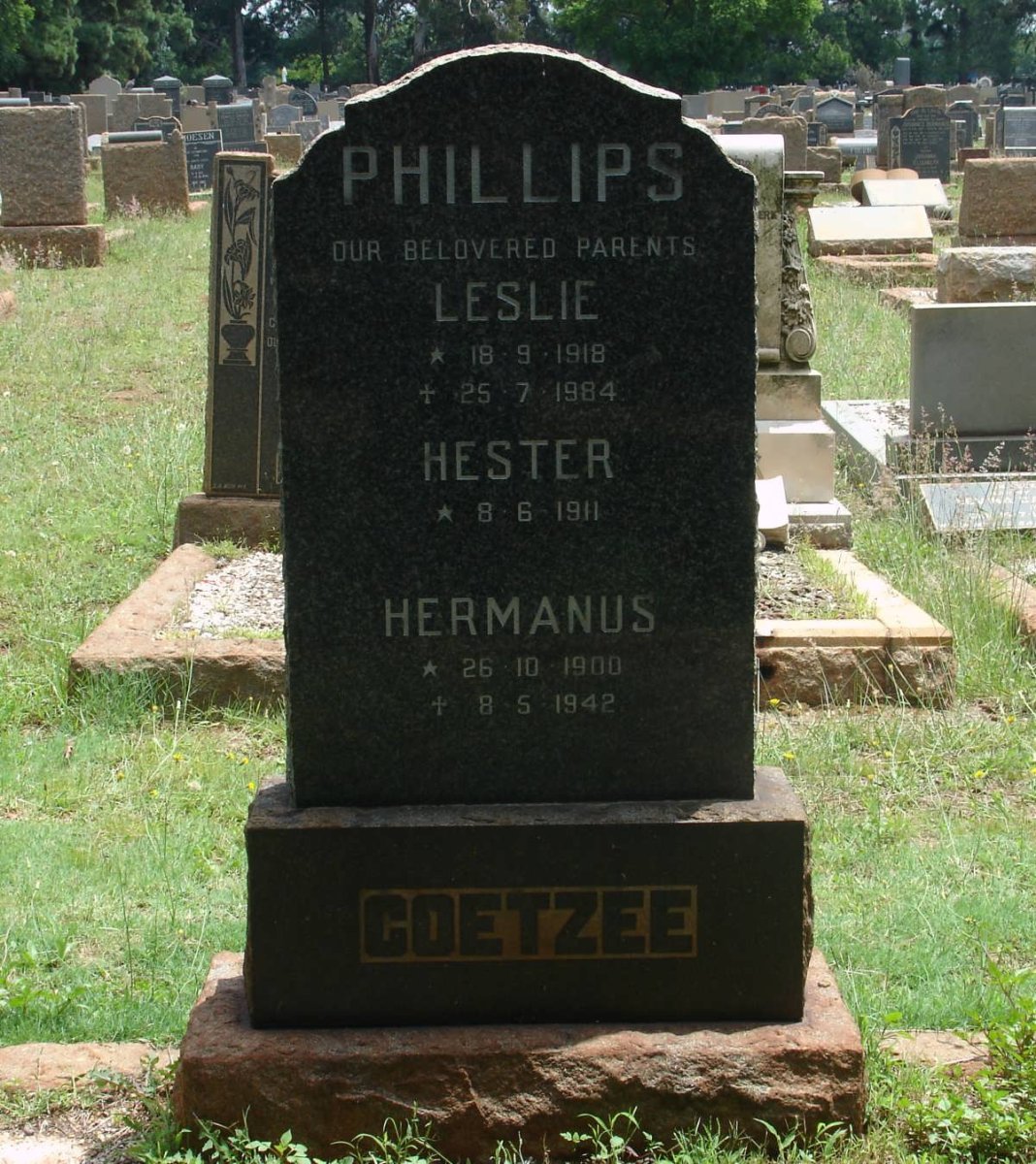 COETZEE Hermanus 1900-1942 :: PHILLIPS Leslie 1918-1984 &amp; Hester 1911- 