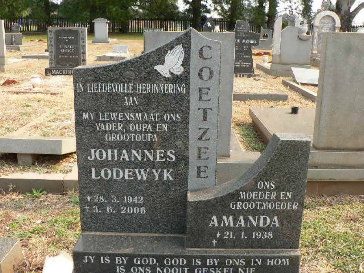 COETZEE Johannes Lodewyk 1942-2006 &amp; Amanda 1938-