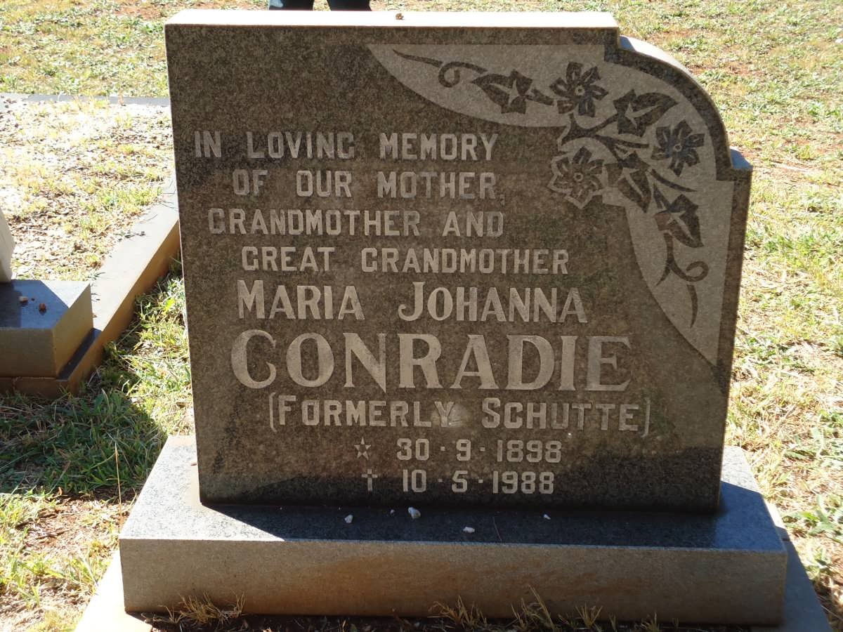 CONRADIE Maria Johanna formerly SCHUTTE 1898-1988