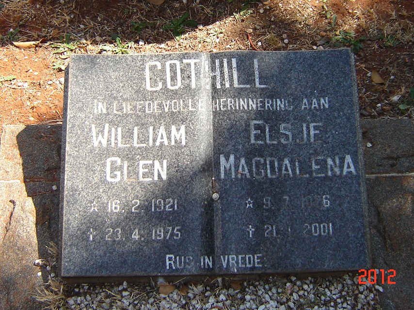 COTHILL William Glen 1921-1975 &amp; Elsje Magdalena 1926-2001