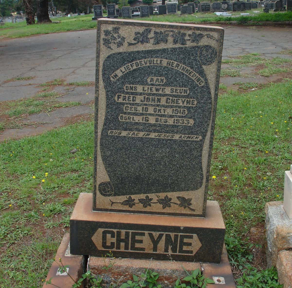 CHEYNE Fred John 1918-1933