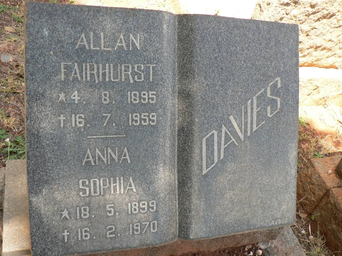 DAVIES Allan Fairhurst 1895-1959 &amp; Anna Sophia 1899-1970