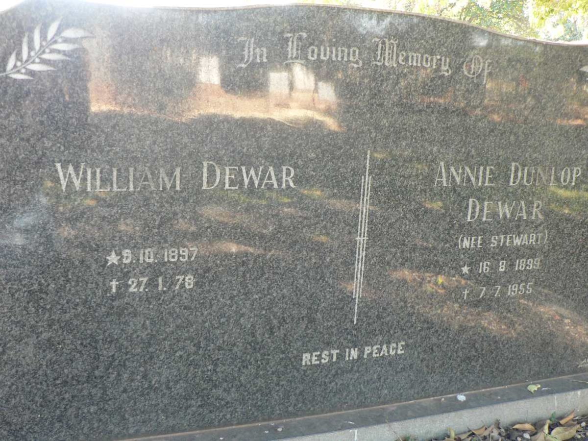 DEWAR William 1897-1978 &amp; Annie Dunlop STEWART 1899-1955