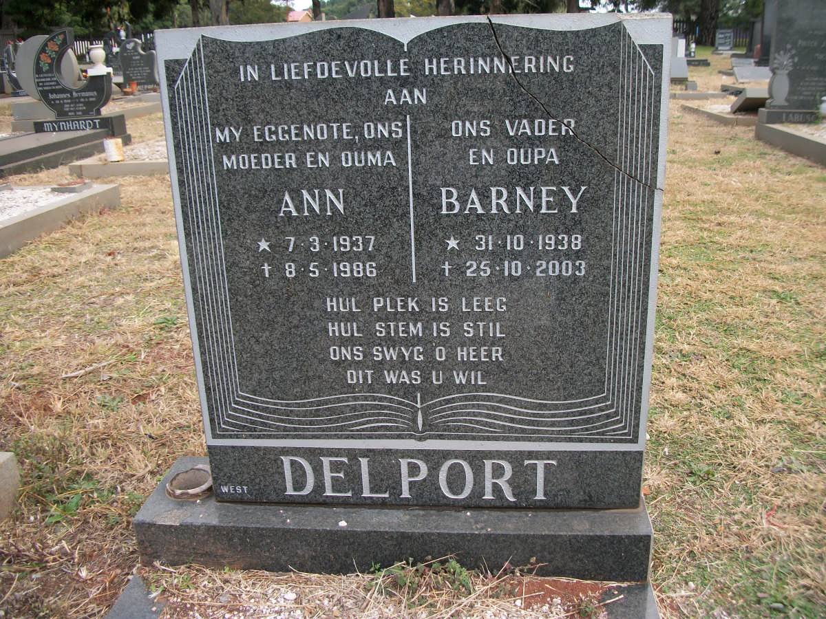 DELPORT Barney 1938-2003 &amp; Ann 1937-1986