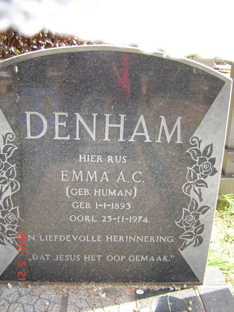 DENHAM Emma A.C. nee HUMAN 1893-1974